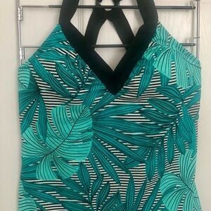 Tropical Leaf Print Halter Top Swimsuit